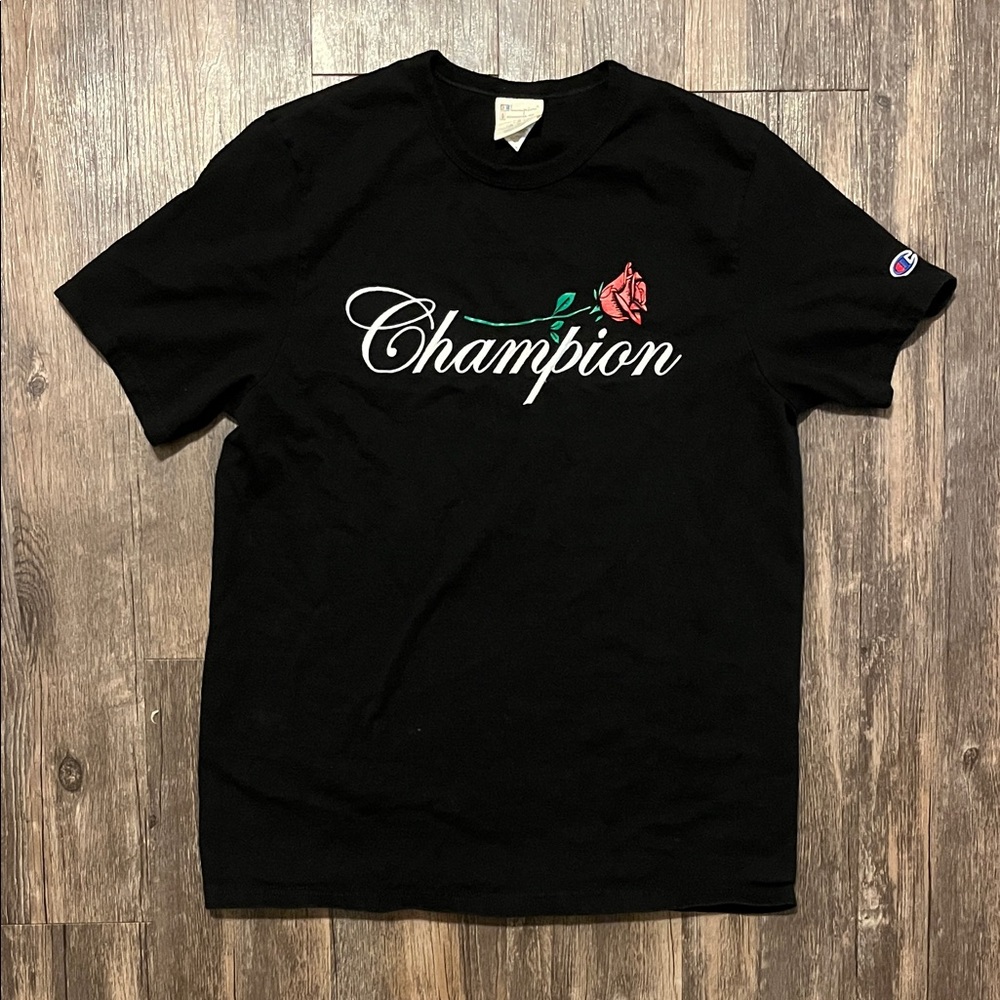 Men’s Champion Black Tee with Rose Accent